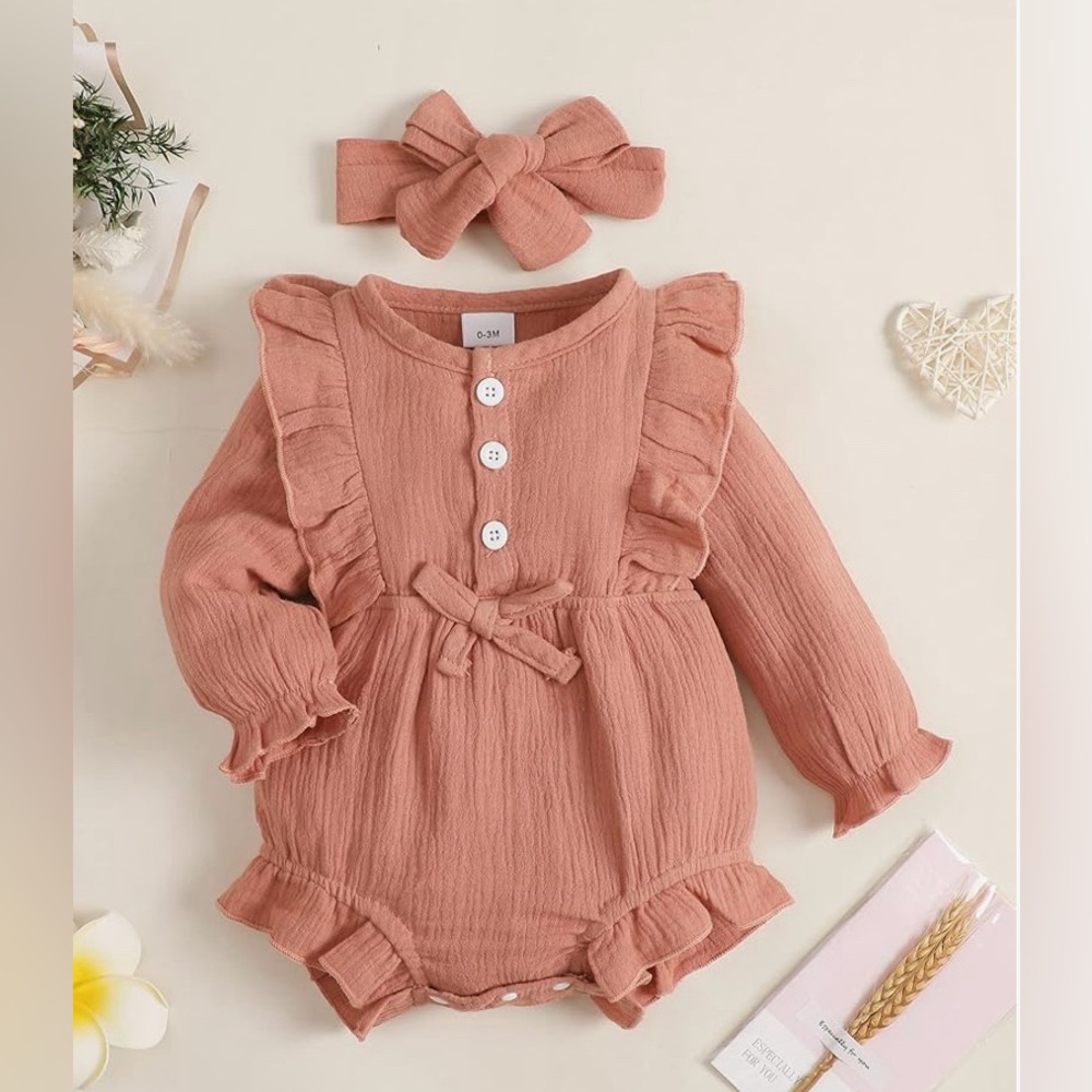 Baby Girl Linen Ruffle Romper